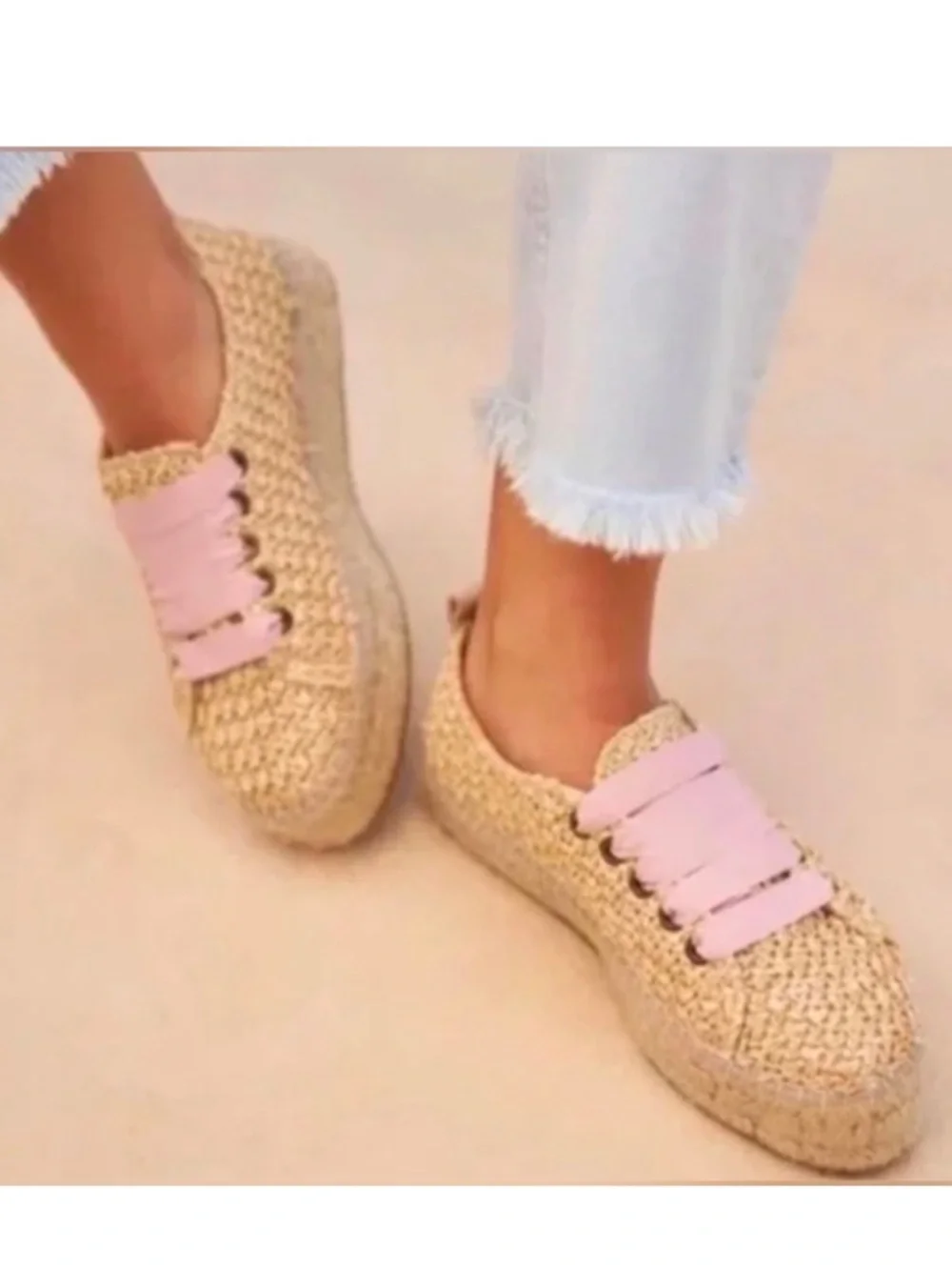 Manebi Yucatán Espadrille Platform Lace Up Raffia Sneakers Size 39 EU Shoes